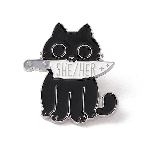 Gato Con Pin De Esmalte De Cuchillo