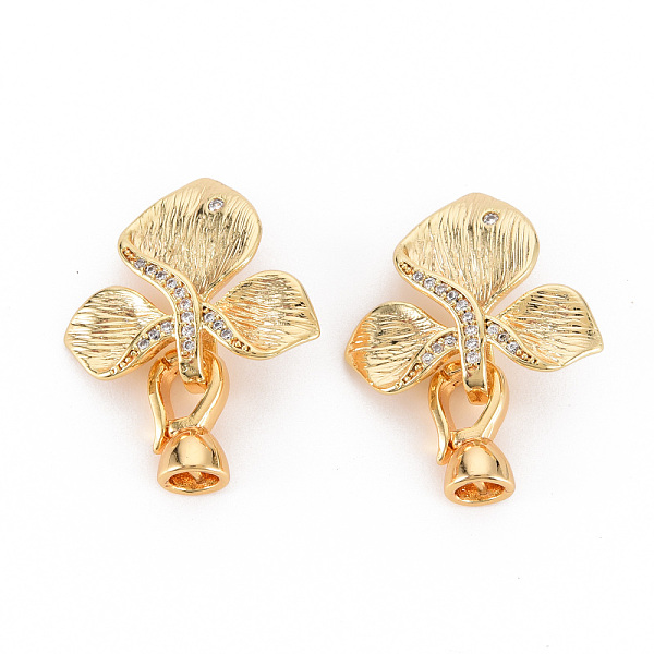 

PandaHall Brass Micro Pave Clear Cubic Zirconia Fold Over Clasps, Nickel Free, Flower, Real 18K Gold Plated, 19x21x6.5mm, hole: 1.5mm, Clasp...