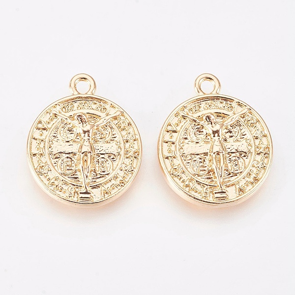 

PandaHall Brass Pendants, Nickel Free, Flat Round with Jesus, For Easter, Real 18K Gold Plated, 18x15x3.5mm, Hole: 1.6mm Brass Flat Round