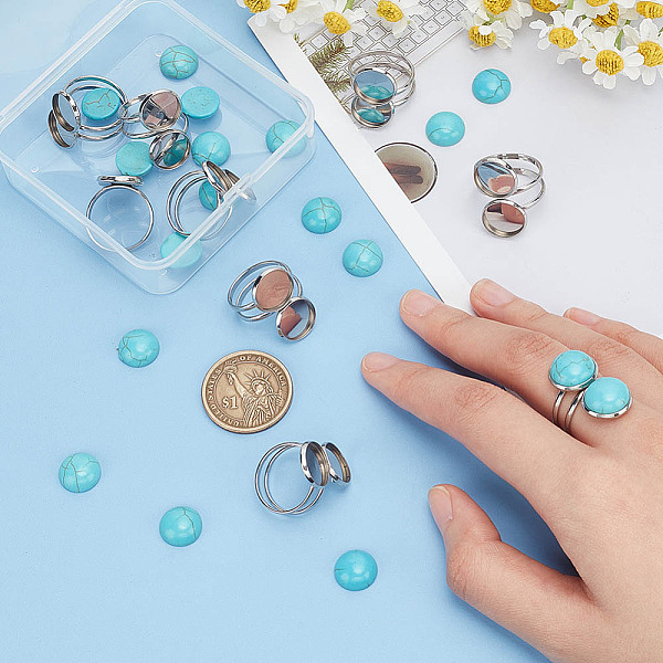 

PandaHall ARRICRAFT DIY Half Round Cuff Ring Making Kit, Including 304 Stainless Steel Bezel Cup Ring Settings, Synthetic Turquoise...
