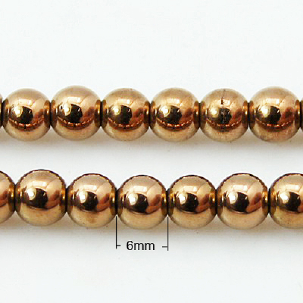 

PandaHall Non-magnetic Synthetic Hematite Beads Strands, Round, Red Copper Plated, 6mm, about 69pcs/strand, 16 inch Non-magnetic Hematite..., Brown