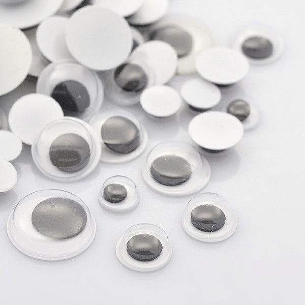 

PandaHall Wobbly Eye Plastic Cabochons, Mixed Style, Black, 4~14x2~3.5mm Plastic Half Round Black