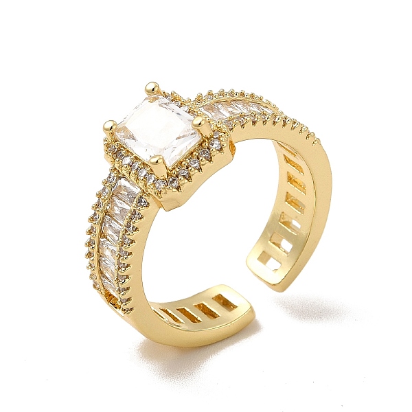 

PandaHall Clear Cubic Zirconia Rectangle Open Cuff Ring, Brass Jewelry for Women, Cadmium Free & Lead Free, Real 18K Gold Plated, Inner...