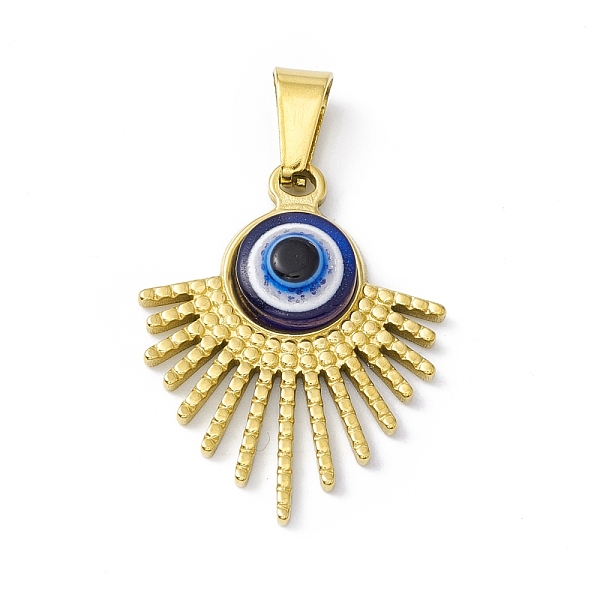 

PandaHall Vacuum Plating 304 Stainless Steel Resin Pendants, Golden, Fan Charms with Evil Eye, Midnight Blue, 26x20.5x5mm, Hole: 6.5x3mm...