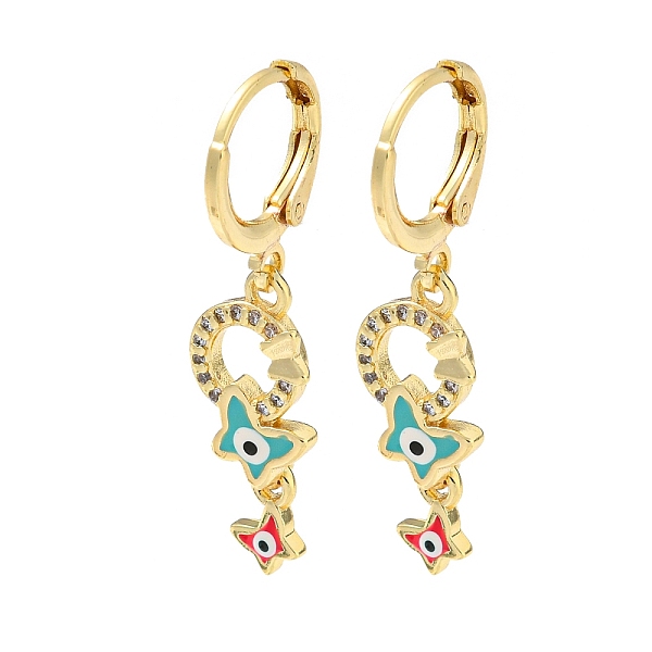 

PandaHall Real 18K Gold Plated Brass Dangle Leverback Earrings, with Enamel and Cubic Zirconia, Butterfly, Dark Turquoise, 35x9mm Cubic...