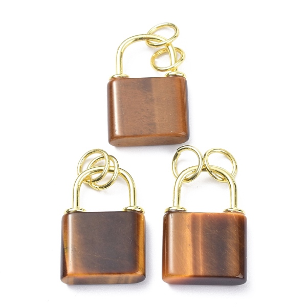 

PandaHall Natural Tiger Eye Pendants, with Golden Brass Findings and Jump Rings, Cadmium Free & Lead Free, Lock, 27x18x5.5mm, Hole: 6mm...