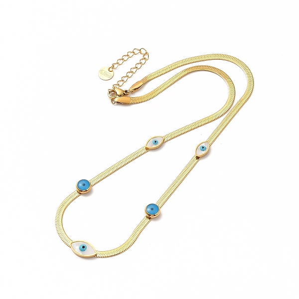 

PandaHall Ion Plating(IP) 304 Stainless Steel Shell & Enamel Evil Eye Pendant Necklaces, Snake Chain Necklaces for Women, Golden, 15.87 inch...