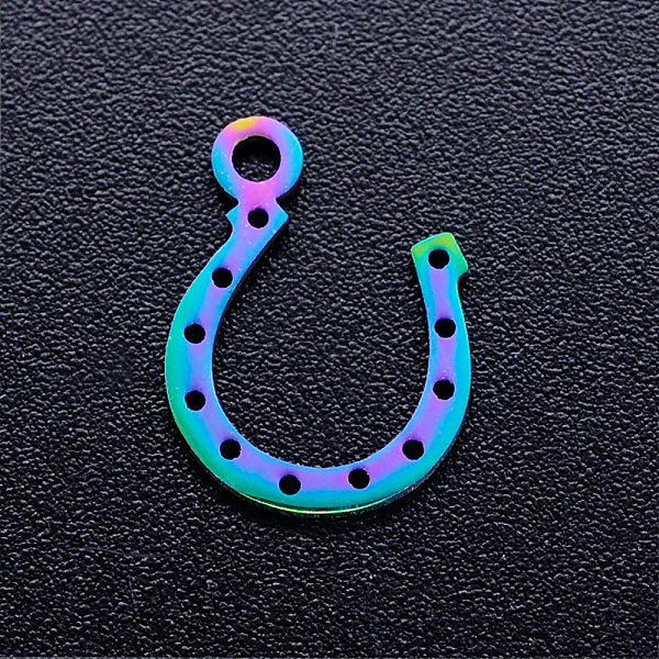 

PandaHall Ion Plating(IP) 201 Stainless Steel Charms, Horse Shoe, Rainbow Color, 13x10x1mm, Hole: 1.5mm 201 Stainless Steel Horse