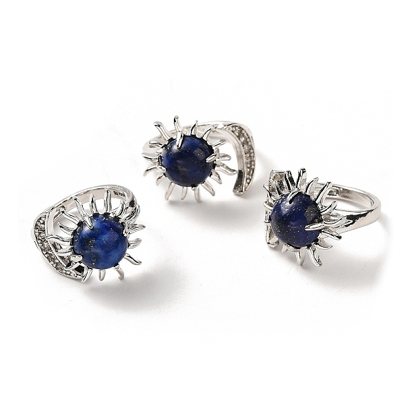 

PandaHall Natural Lapis Lazuli Sun & Moon Open Cuff Rings, Platinum Brass Jewelry for Women, Lead Free & Cadmium Free, Inner Diameter...