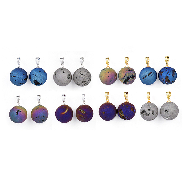 

PandaHall Electroplate Natural Druzy Geode Agate Pendants, with Brass Findings, Round, Mixed Color, 23.5x20~20.5mm, Hole: 4.5x7mm Natural...