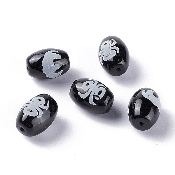 

PandaHall Tibetan Style dZi Beads, Natural Agate Beads, Dyed & Heated, Oval, Spider Pattern, 13.5x10mm, Hole: 1.2mm Tibetan Agate Oval