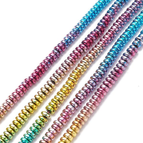 

PandaHall Rainbow Color Electroplate Non-magnetic Synthetic Hematite Beads Strands, Rondelle, Multi-color Plated, 6x3mm, Hole: 1.2mm, about...