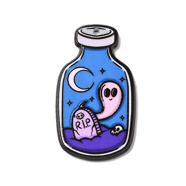

PandaHall Halloween Acrylic Pendants, Ghost, Bottle, 43x24x2.5mm, Hole: 1.6mm Acrylic Bottle Blue