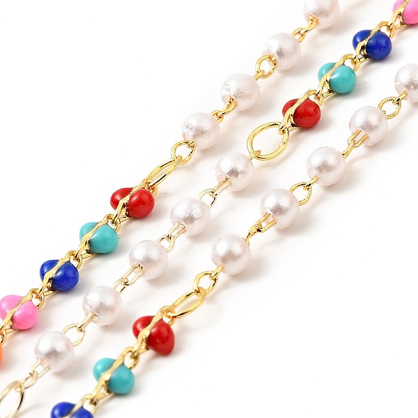 

PandaHall Enamel & Glass Pearl Beaded Chains, with Real 18K Gold Plated Brass Findings, Soldered, with Spools , Colorful, 5x3x2mm, 4.5x3mm...