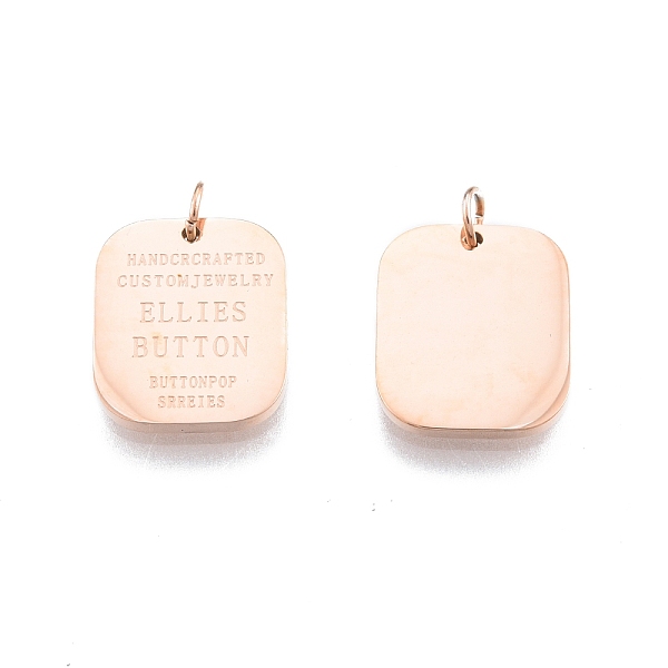 

PandaHall Ion Plating(IP) 304 Stainless Steel Pendants, with Jump Ring, Rectangle with Word, Rose Gold, 14.5x12x1.5mm, Jump Ring: 4x0.5mm...