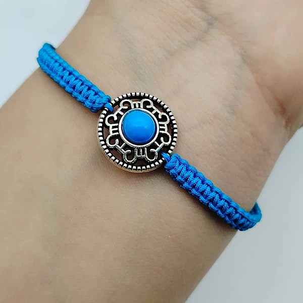

PandaHall Alloy & Gemstone Round Bead Braided Bead Bracelets, Adjustable Cord Bracelets for Women Men