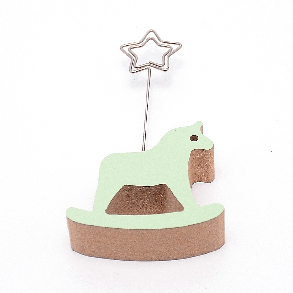 PandaHall Horse Wood Name Card Holder, Photo Memo Holders, with Star Iron Clip, for Wedding, Birthday Party Table Number Sign, Pale Green...