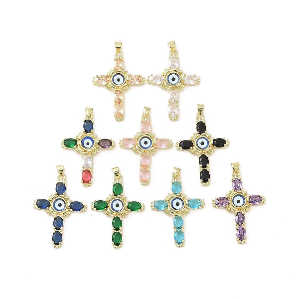 

PandaHall Real 18K Gold Plated Brass with Glass Pendants, Cross, Mixed Color, 38x27x5.5mm, Hole: 3.3x4mm Brass+Glass Cross Multicolor