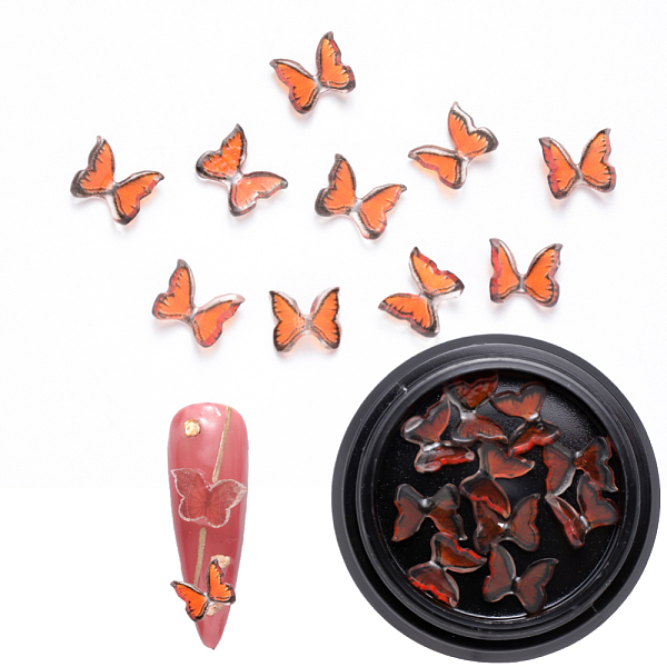 

PandaHall Resin Cabochons, Nail Art Decoration Accessories, 3D Butterfly, Dark Orange, 6~7x7~8x3mm, 10pcs/box Resin Butterfly Orange
