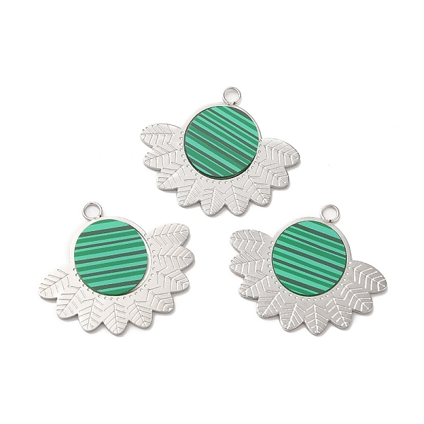 

PandaHall Synthetic Malachite Pendants, Leaf Charms, with 304 Stainless Steel Findings, Stainless Steel Color, 21x24x1mm, Hole: 2mm...