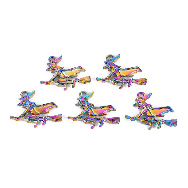 

PandaHall Rainbow Color Alloy Pendants, Cadmium Free & Nickel Free & Lead Free, Halloween, Witch, 29.5x37x2.5mm, Hole: 3mm Alloy Human
