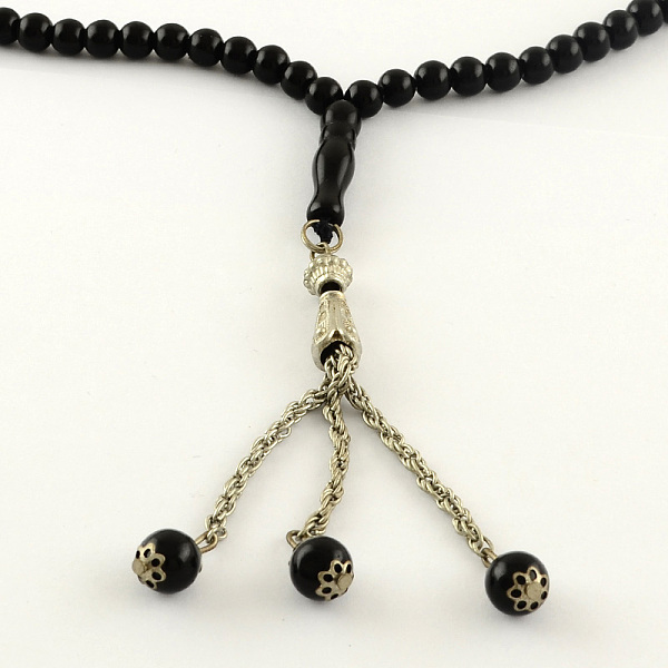 

PandaHall Muslim Islamic Prayer Rosary Faceted White Jade Beaded Stretch Bracelets, with Iron and Alloy Findings, Black, 21.6 inch, about...