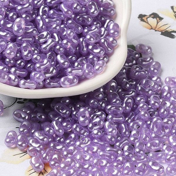

PandaHall Opaque Acrylic Beads, Pearlized, Beans, Lilac, 6x3.5x3mm, Hole: 1.2mm, about 10000pcs/500g Acrylic Purple