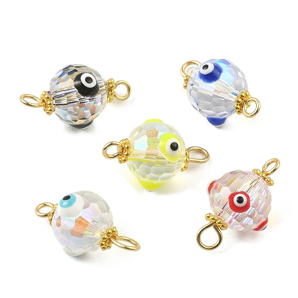 

PandaHall Transparent Evil Eye Glass Connector Charms, Faceted Round Links with Alloy Daisy Spacer Beads and Golden Plated 304 Stainless..., Multicolor