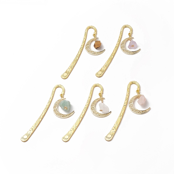 

PandaHall Natural Gemstone Bookmarks, Alloy Hook Bookmark, Moon Pendant Bookmark, Golden, 122mm Mixed Stone Moon