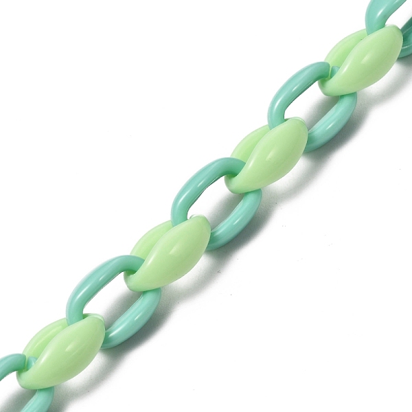 

PandaHall Handmade Opaque Acrylic Cable Chains, for Handbag Chains Making, Two Tone, Medium Aquamarine, 16x11x6.5mm, 39.37 inch(1m)/strand..., Green