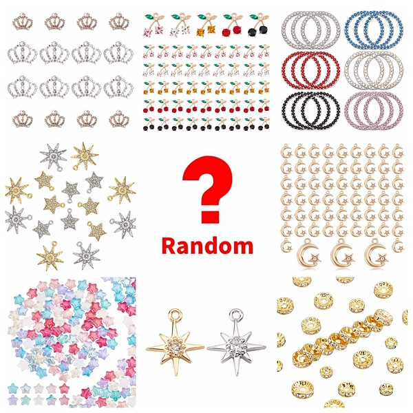 

PandaHall Lucky Bag, Random Style Alloy Rhinestone Beads Charms Pendants Kits, Random Color Alloy Multicolor