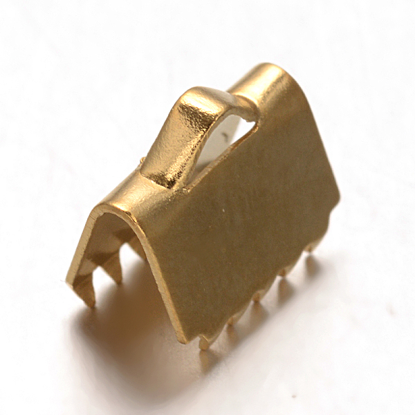 

PandaHall Ion Plating(IP) 304 Stainless Steel Ribbon Crimp Ends, Golden, 7.5x8mm, Hole: 2x1.5mm 304 Stainless Steel