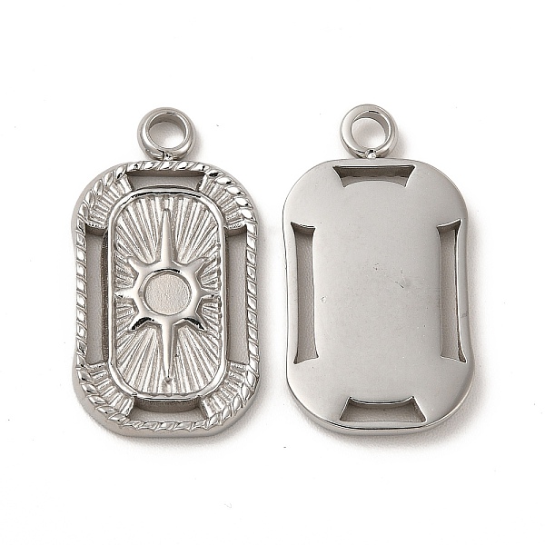 

PandaHall 304 Stainless Steel Pendant Cabochon Settings, Rectangle with Sun Pattern, Stainless Steel Color, Tray: 3mm, 23x12x2mm, Hole...