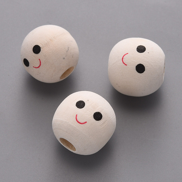 

PandaHall Maple Wood European Beads, Printed, Large Hole Beads, Undyed, Round with Smiling Face, Old Lace, 17~18mm, Hole: 5mm, about...