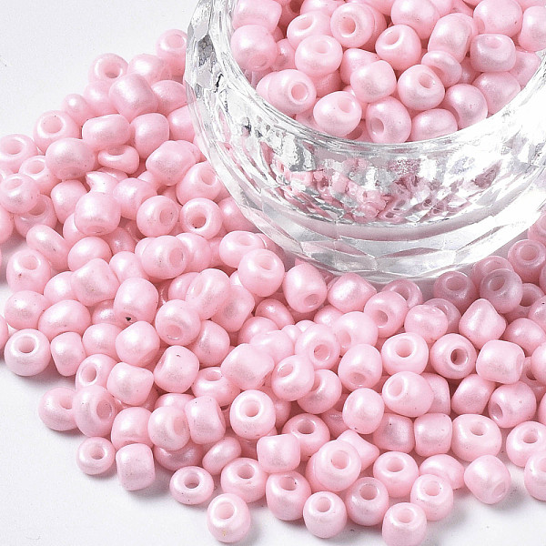 

PandaHall 6/0 Glass Seed Beads, Baking Paint, Round Hole, Round, Pink, 4~5x3~5mm, Hole: 1.2~1.5mm, about 4500pcs/Pound Glass Pink