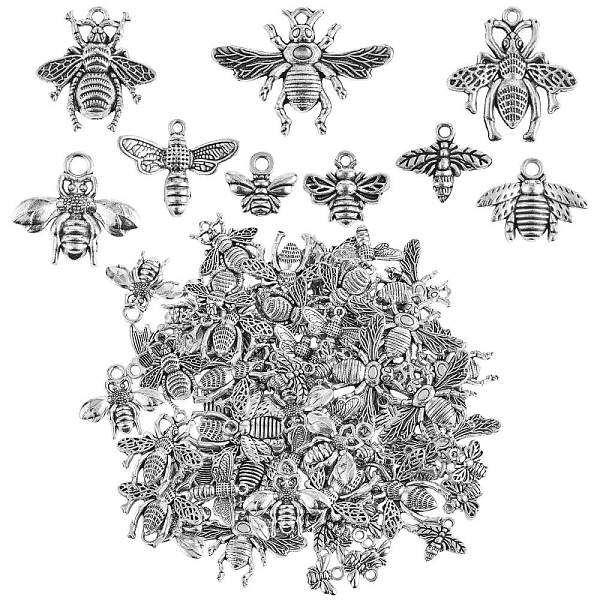 PandaHall 90 Pieces Bee Alloy Charm Pendant Mixed Honey Bee Charm Antique Alloy Insect Charm for Jewelry Making Crafts, Antique Silver...