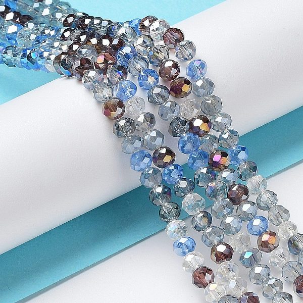 

PandaHall Glass Beads Strands, Faceted, Rondelle, Aqua, 4~4.5x3.5mm, Hole: 1mm, about 113~115pcs/strand, 41~42cm Glass Rondelle Cyan