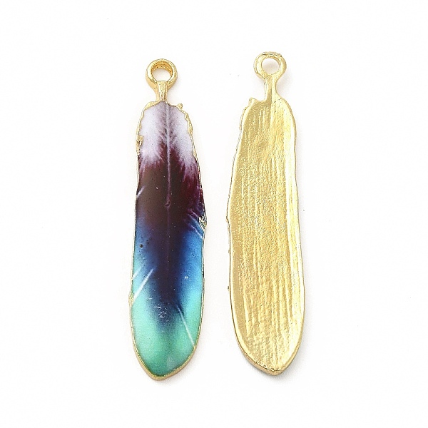 

PandaHall Rack Plating Alloy Pendants, Printed, Lead Free & Cadmium Free & Nickel Free, Feather Charm, Light Gold, Colorful, 36.5x8x1.5mm...