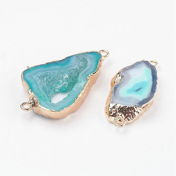 

PandaHall Electroplate Natural Druzy Geode Quartz Crystal Links connectors, with Brass Findings, Nuggets, Golden, Turquoise..., Green