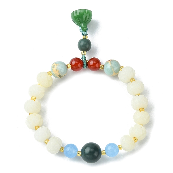 

PandaHall Dyed Bodhi Wood & Natural Agate Beaded Stretch Bracelet with Lotus Charms for Women, Colorful, Inner Diameter: 2 inch(5.2cm)...