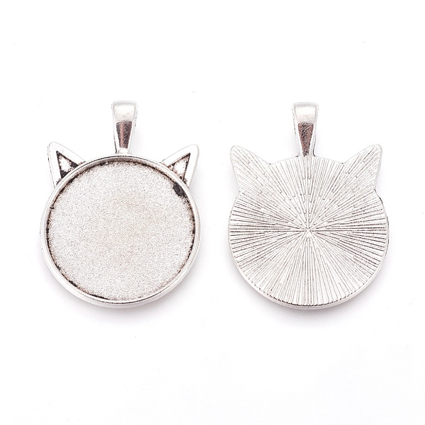 

PandaHall Alloy Kitten Ears Pendant Cabochon Settings, Cat Head Shape, Antique Silver, Tray: 25mm, 37x27x2mm, Hole: 3.5x5mm Alloy Cat Shape