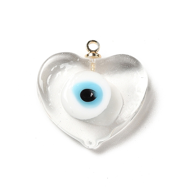 

PandaHall Handmade Lampwork Pendants, with Real 18K Gold Plated Plated Brass Finding, Cadmium Free & Lead Free, Heart with Evil Eye, Clear...