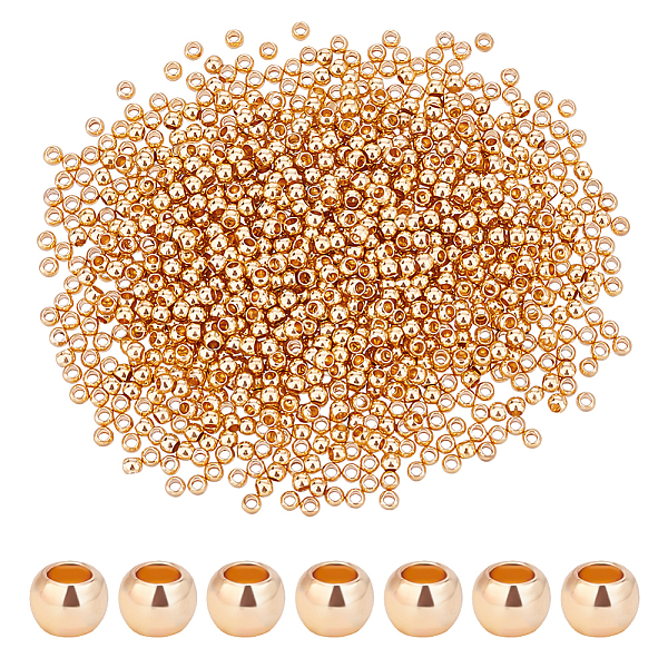 

PandaHall Rack 1000Pcs Plating Brass Beads, Long-Lasting Plated, Round, Golden, 2mm Brass Round