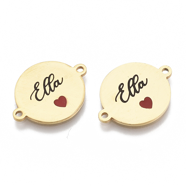 

PandaHall 201 Stainless Steel Enamel Links connectors, for Valentine's Day, Flat Round with Heart and Word, Red, Golden, 16x21x1mm, Hole...