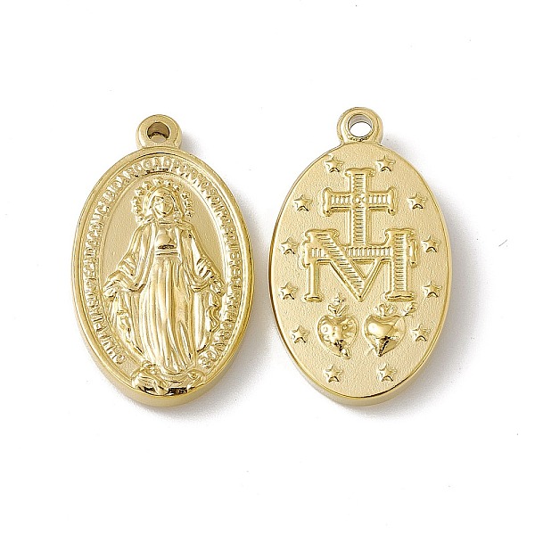 

PandaHall Vacuum Plating 201 Stainless Steel Pendants, Oval with Saint Charm, Real 18K Gold Plated, 27.5x16x3.5mm, Hole: 2mm 201 Stainless...