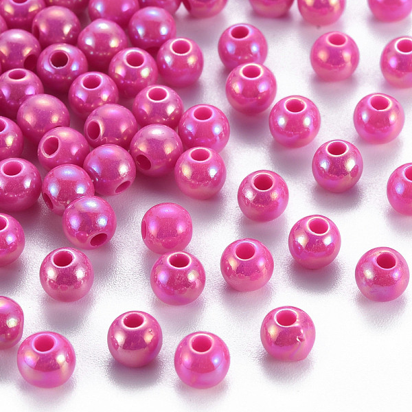 

PandaHall Opaque Acrylic Beads, AB Color Plated, Round, Camellia, 6x5mm, Hole: 1.8mm, about 4400pcs/500g Acrylic Round Pink