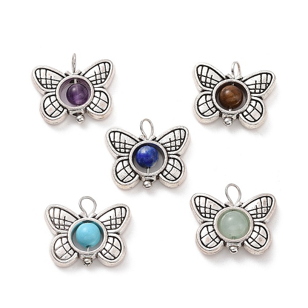 

PandaHall Natural & Synthetic Stone Pendants, Butterfly Charm, with Antique Silver Tone Alloy Findings, 14x15.5x4.5mm, Hole: 2.7mm Mixed...