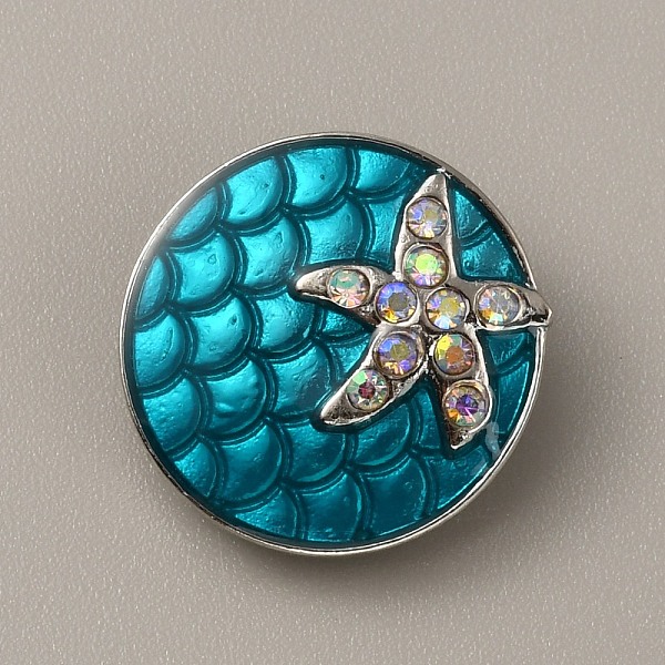 

PandaHall Alloy Enamel Snap Buttons, with Rhinestone, Jewelry Buttons, Flat Round with Starfish, Deep Sky Blue, 19x7.5mm, Knob: 5mm Alloy..., Clear