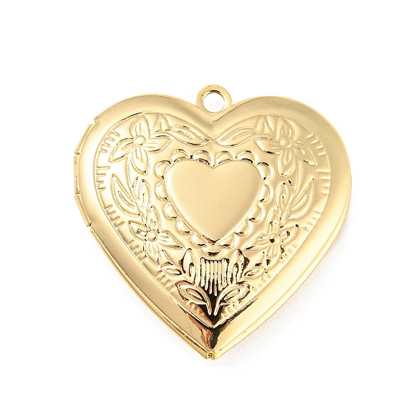 

PandaHall Rack Plating Brass Locket Pendants, Photo Frame Pendants for Necklaces, Cadmium Free & Lead Free, Heart with Flower Charm, Real...