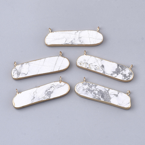 

PandaHall Electroplate Natural Howlite Pendants, with Iron Findings, Oval, Golden, 13~14x40.5x3~4mm, Hole: 1.8mm Howlite Oval
